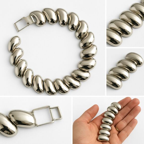 Napier Silver Tone Sculptural Link Bracelet Modernist Bold Chunky 7.5" Vintage - Picture 1 of 4